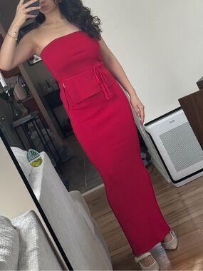 Meshki Two Piece Red Top with Waist Tie Detail & Skirt.